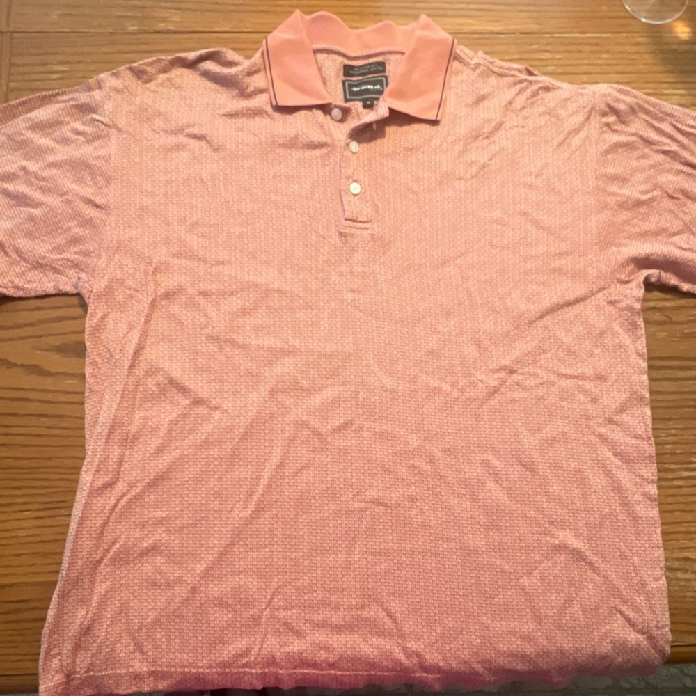 Bolle Mens Shirt Medium Pink Geometric Polo Short Sleeve Collared